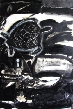 Flying Turtle
Charcoal, acrylic & ink on paper, 112 x 76cm
